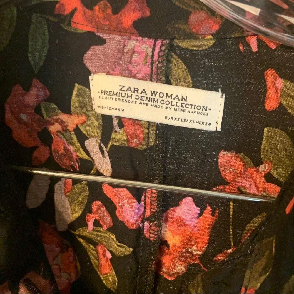 Zara Floral Black Maxi Dress Button Front 3/4 Sleeve XS - Picture 6 of 12